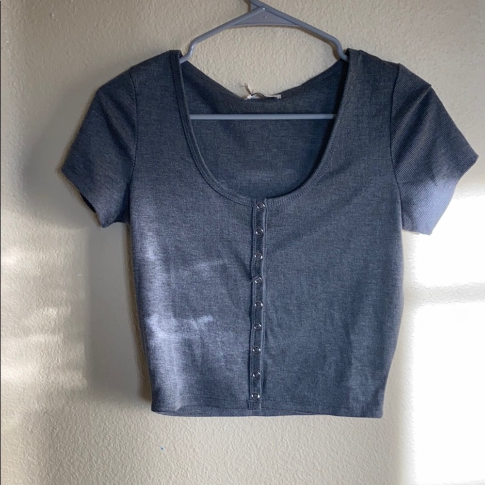 Gray Crop Button Up